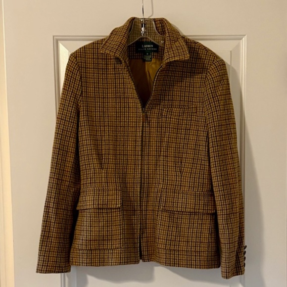 Lauren Ralph Lauren Brown Tweed Wool Zip Front Jacket Size 6 - Picture 1 of 10